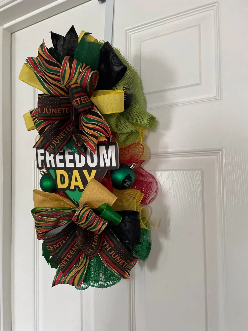 Freedom Day Decorative Juneteenth Door Hanger in Green, Yellow & Black